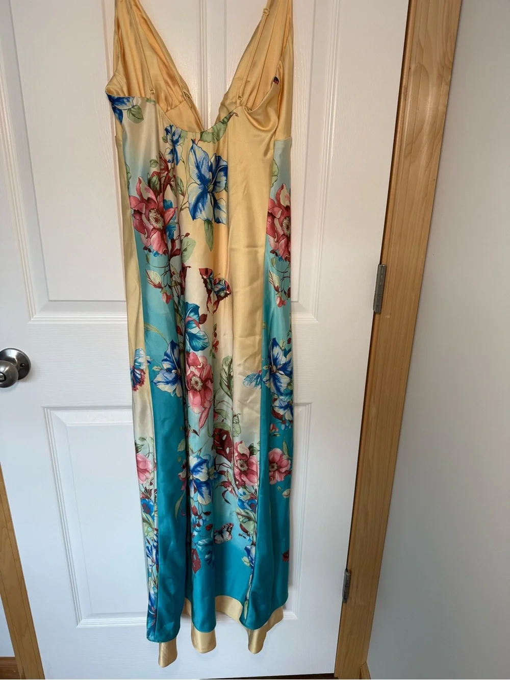 Abercrombie Floral Satin Slip Midi Dress Yellow Blue | Size S